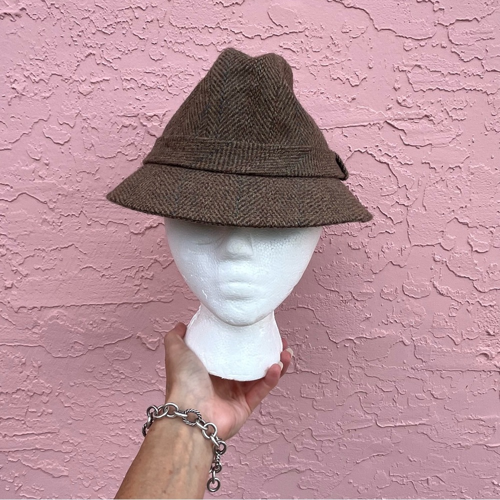 Vintage Brooks Woolen Co Fedora Hat Wool Tweed Gangster Costume Flaw